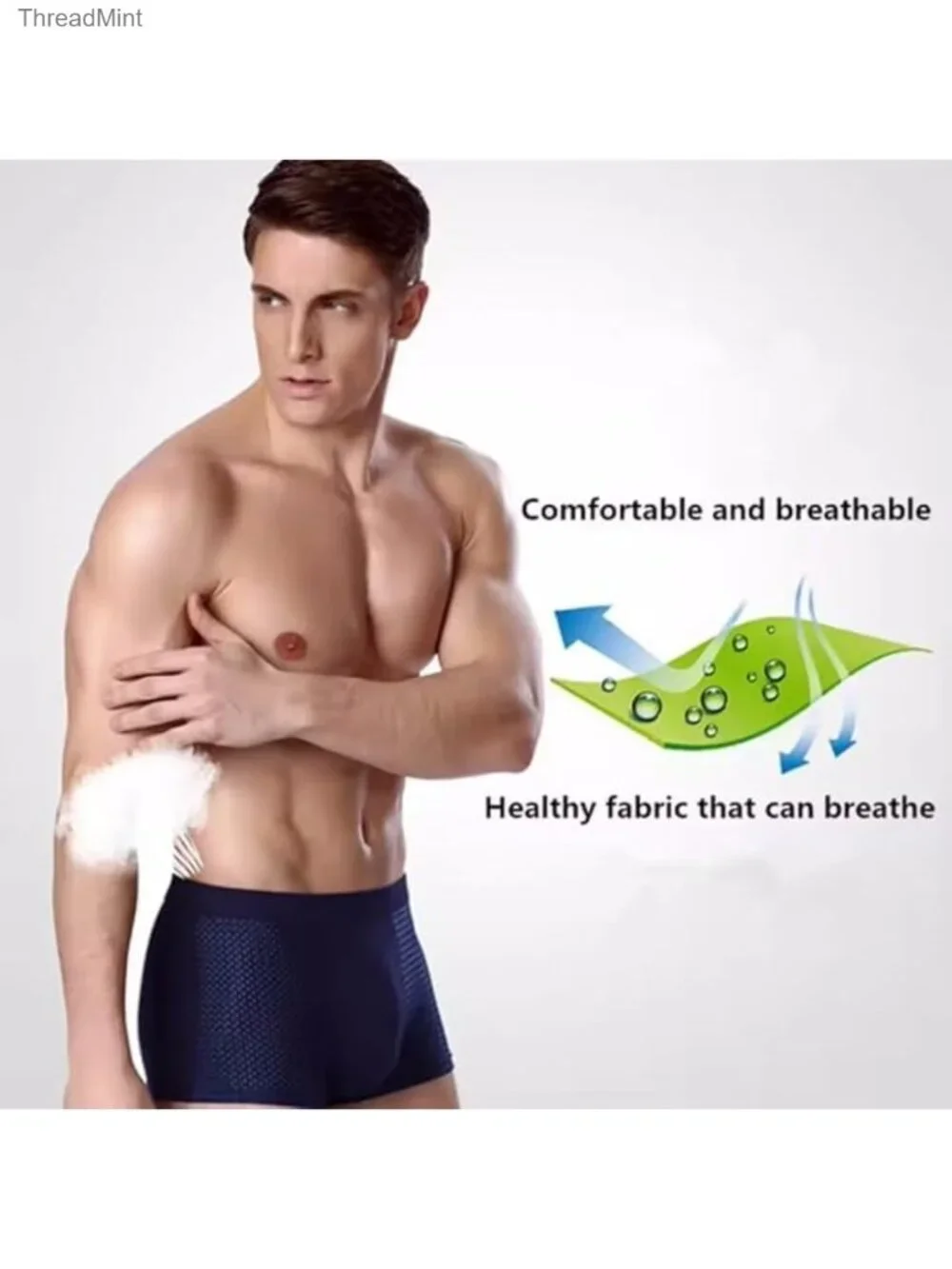 Bamboo Fiber Boxer Briefs 3D Pouch Soft Breathable Mesh Underwear for Men